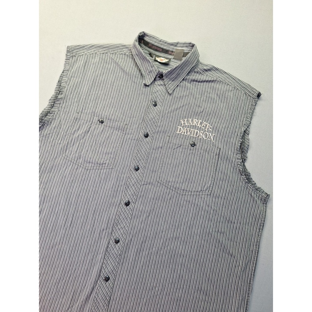 Harley Davidson Men's Sleeveless 2XL Gray Striped Embroidered Motorcycle Biker